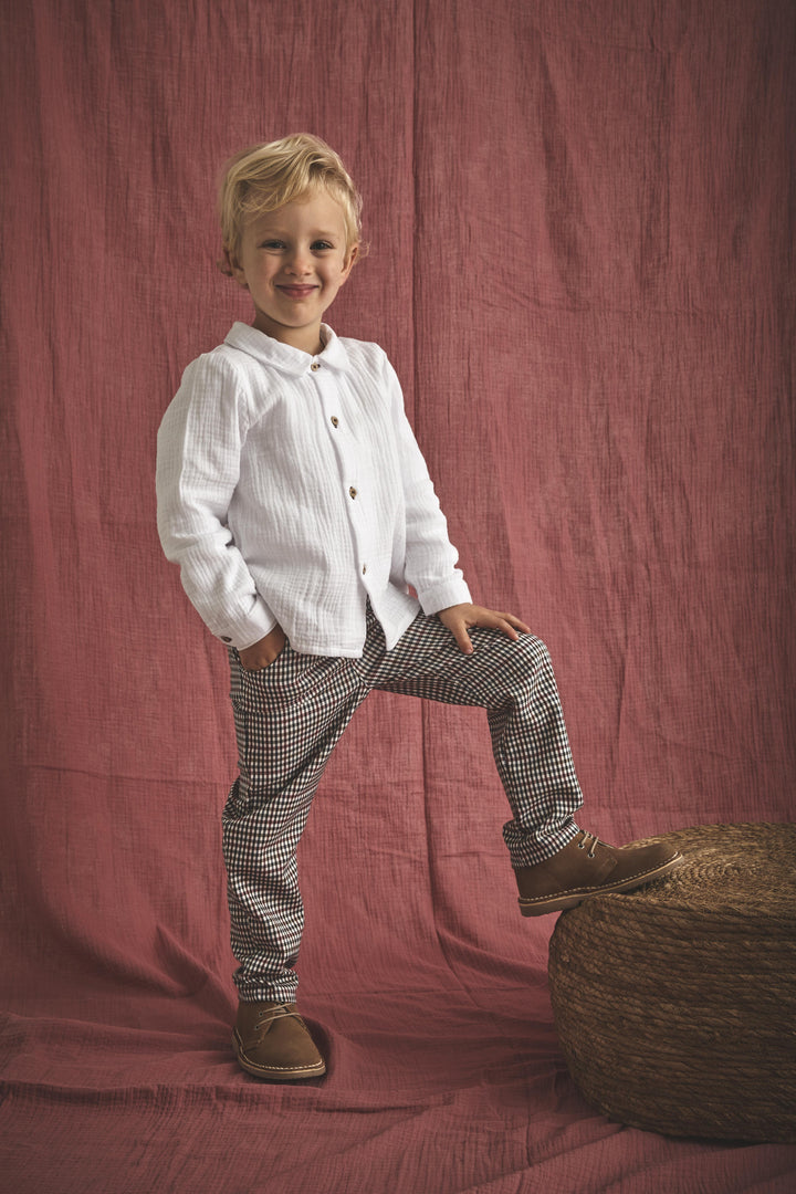 Completo pantalone a quadretti e camicia bianca 42660 BBD BABIDU 