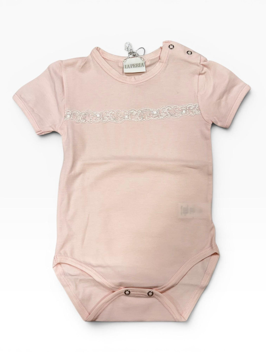 Body rosa con inserto in pizzo ricamato 52211 R0 STORY LORIS 