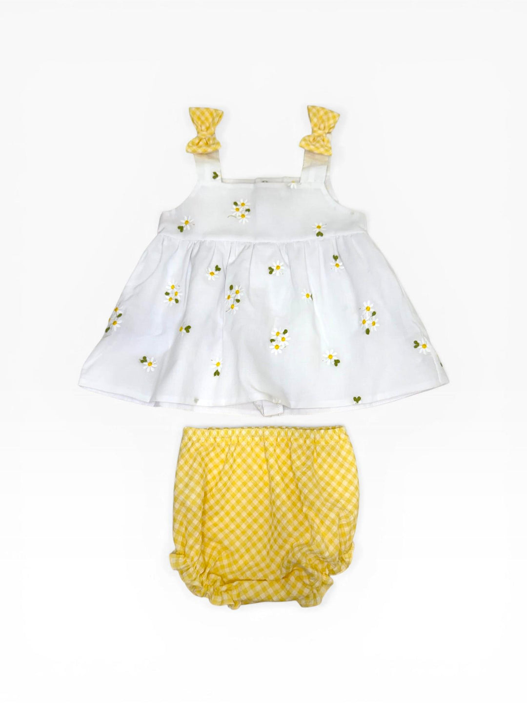 Completo con ricamo margherite e culotte a quadretti CC8740 BGI Teto e Tatta 