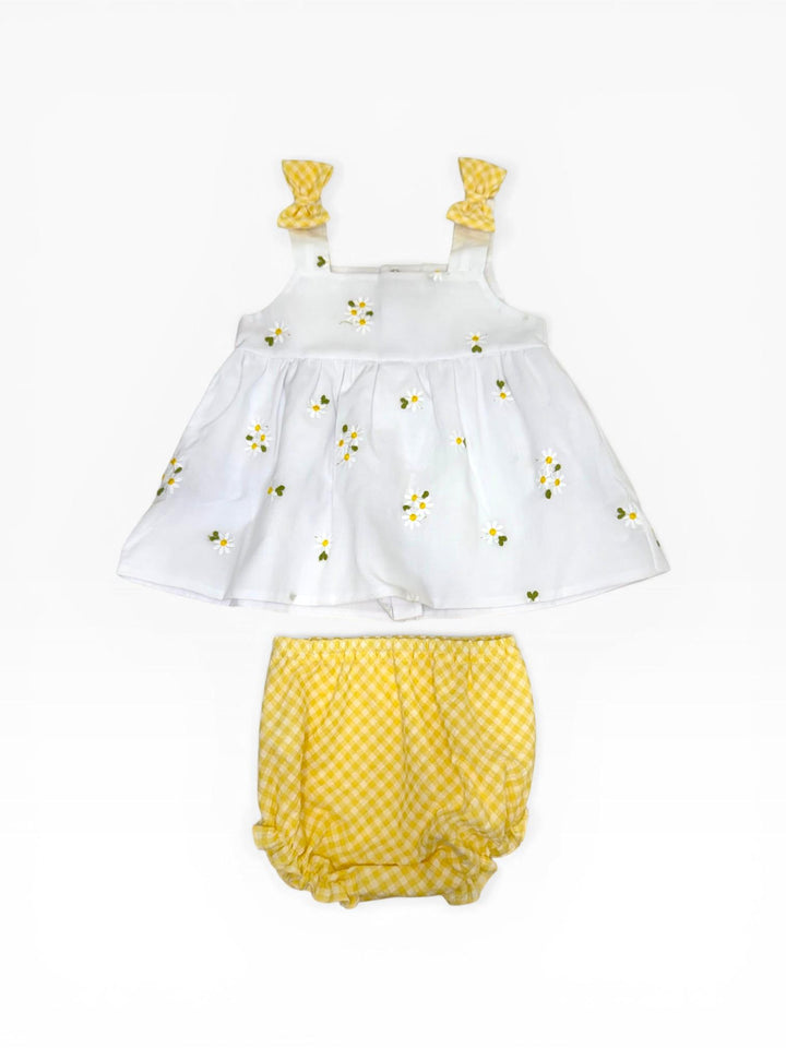 Completo con ricamo margherite e culotte a quadretti CC8740 BGI Teto e Tatta 