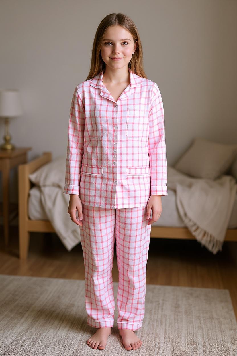 Pigiama lungo in flanella a quadri rosa LUCY B 890 GOLD 