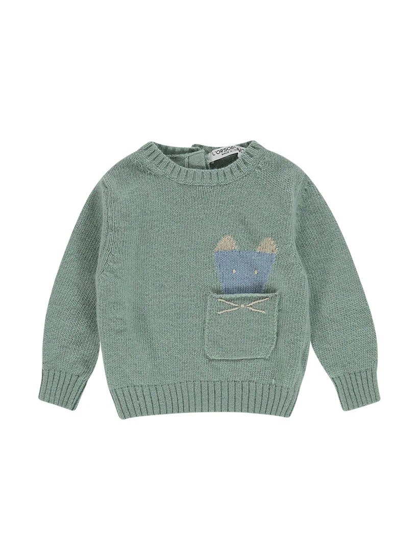 Maglione misto lana con dettaglio animale TASCA VE ORSO BRUNO 