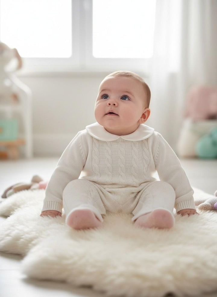 Tutina a treccina in filo bianco 354 BI BABY Lord 