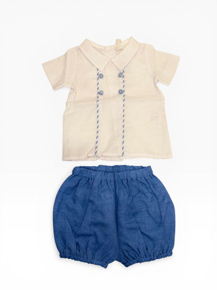 Completo in misto lino bianco e azzurro C219 BC NINNAOH 