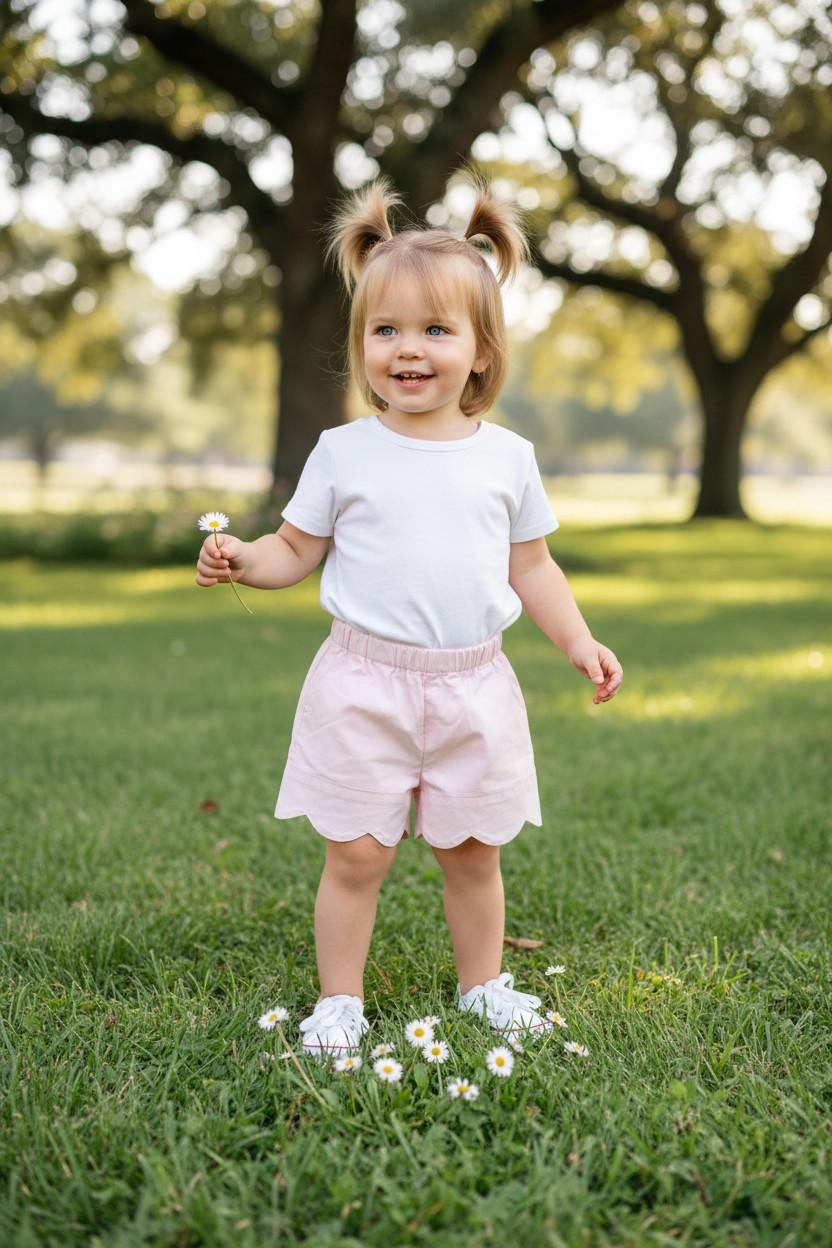 Pantaloncini in cotone rosa con orlo smerlato COROLLA 80 Mantì 