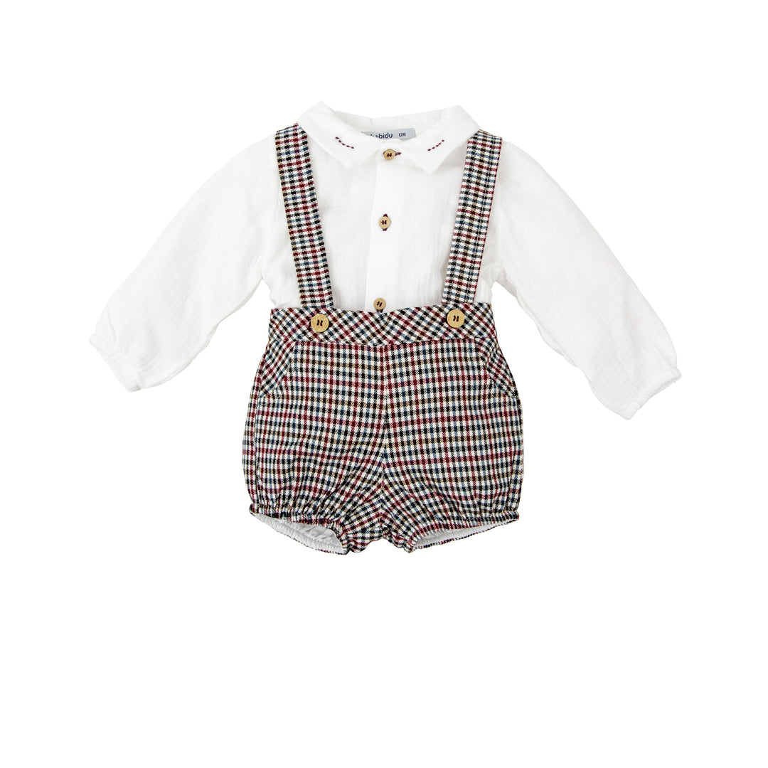 Completo neonato con pantalone con bretelle e camicia bianca 40660 BD BABIDU 