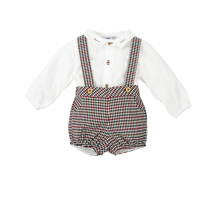 Completo neonato con pantalone con bretelle e camicia bianca 40660 BD BABIDU 