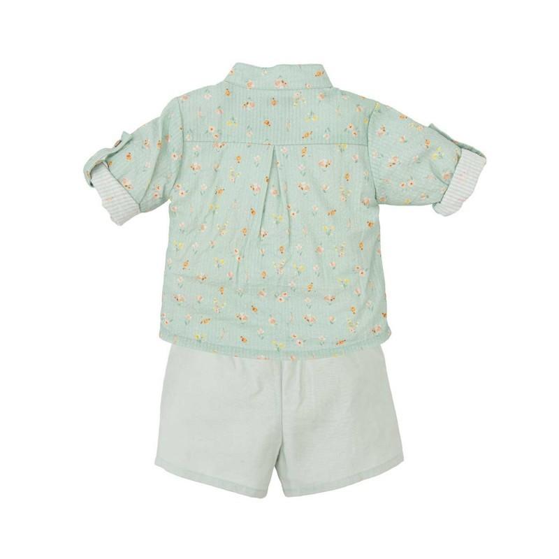 Completo bambino con camicia microfantasia con scollo alla coreana e pantaloncini 42474 VE BABIDU 