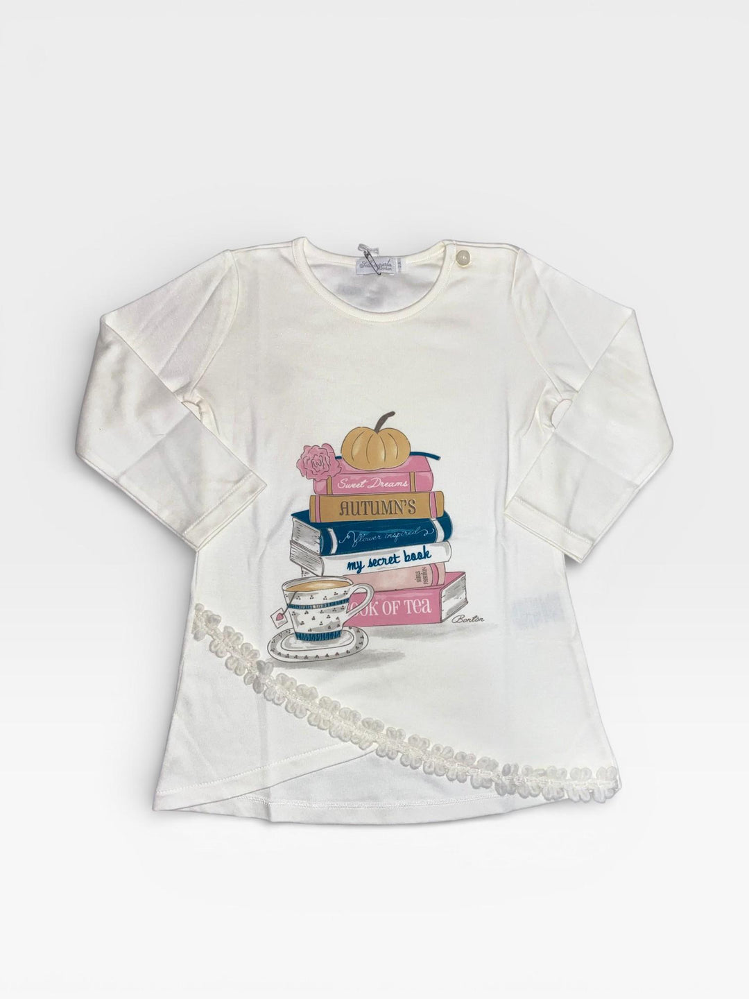 Camicia da notte in caldo cotone con stampa Libri e Tisane 6432A07 06 SOTTOCOPERTA 