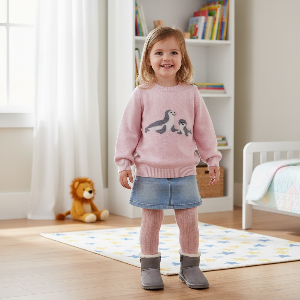 Maglione in lana rosa con intarsio foche 44836 R1 Per Te 