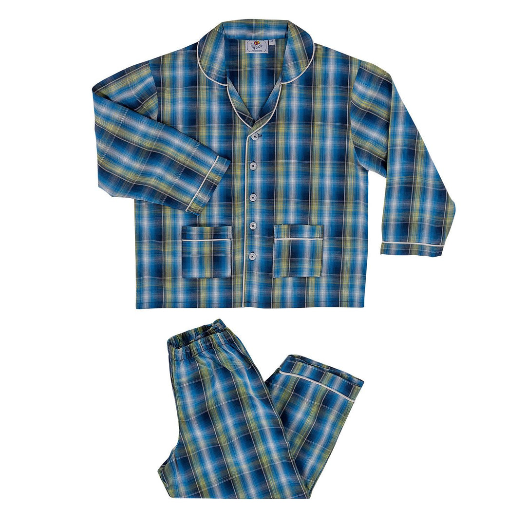 Pigiama lungo in cotone fantasia blu e gialla CHARLY BCL/7 934 GOLD 
