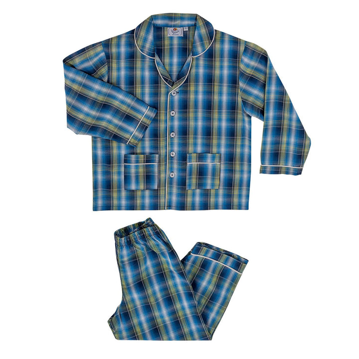 Pigiama lungo in cotone fantasia blu e gialla CHARLY BCL/7 934 GOLD 