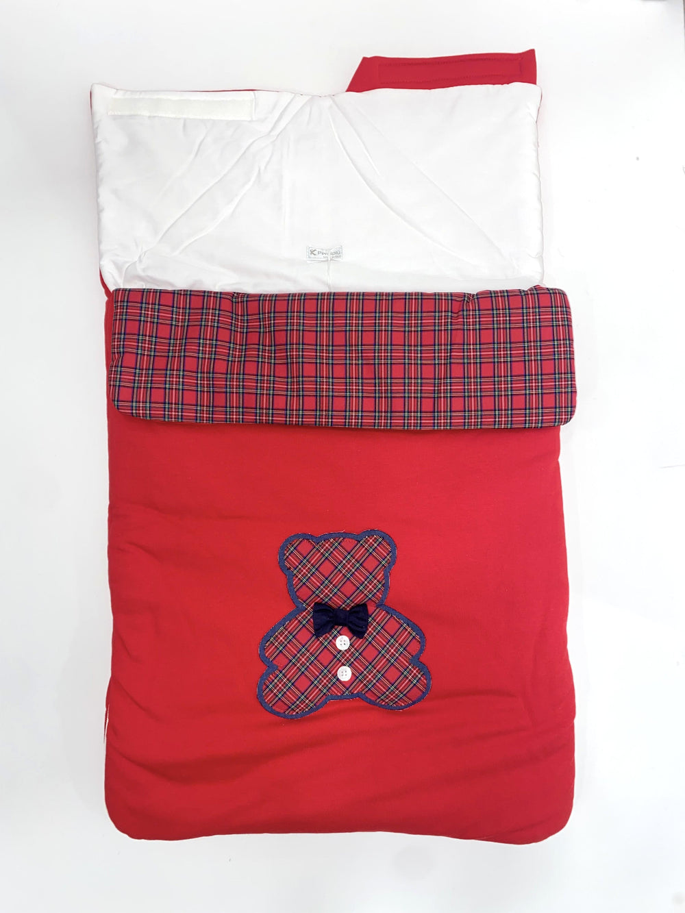 Sacco nanna imbottito rosso con cappuccio e dettagli tartan 8555 RS PERDIPIU 