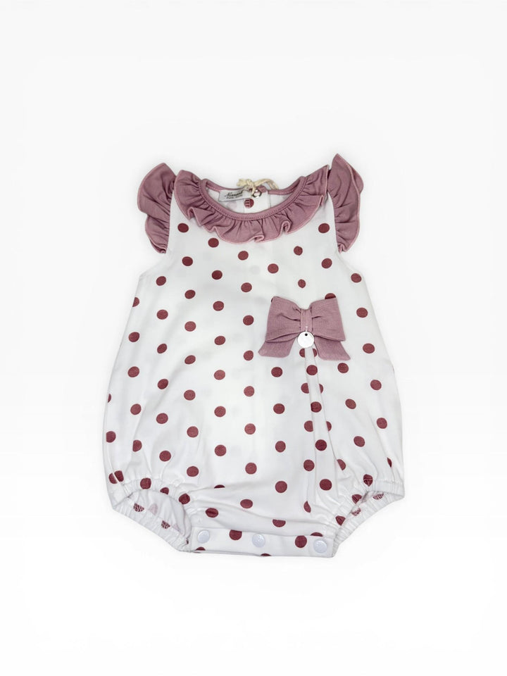 Pagliaccetto a pois con colletto arricciato e fiocco PLP105J BR NINNAOH 