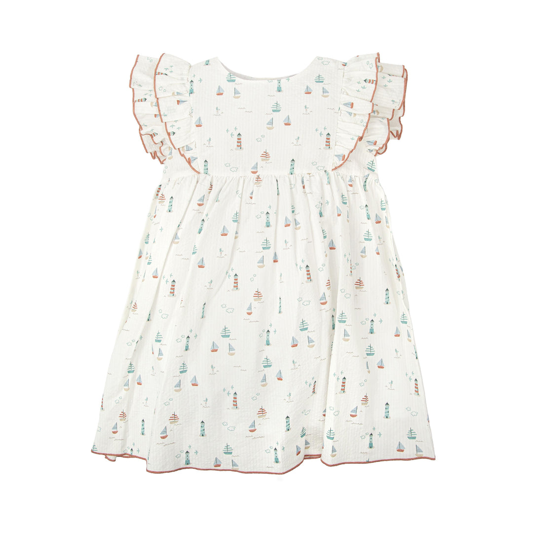 Abito con motivo marino e volant 91420 MU BABIDU 