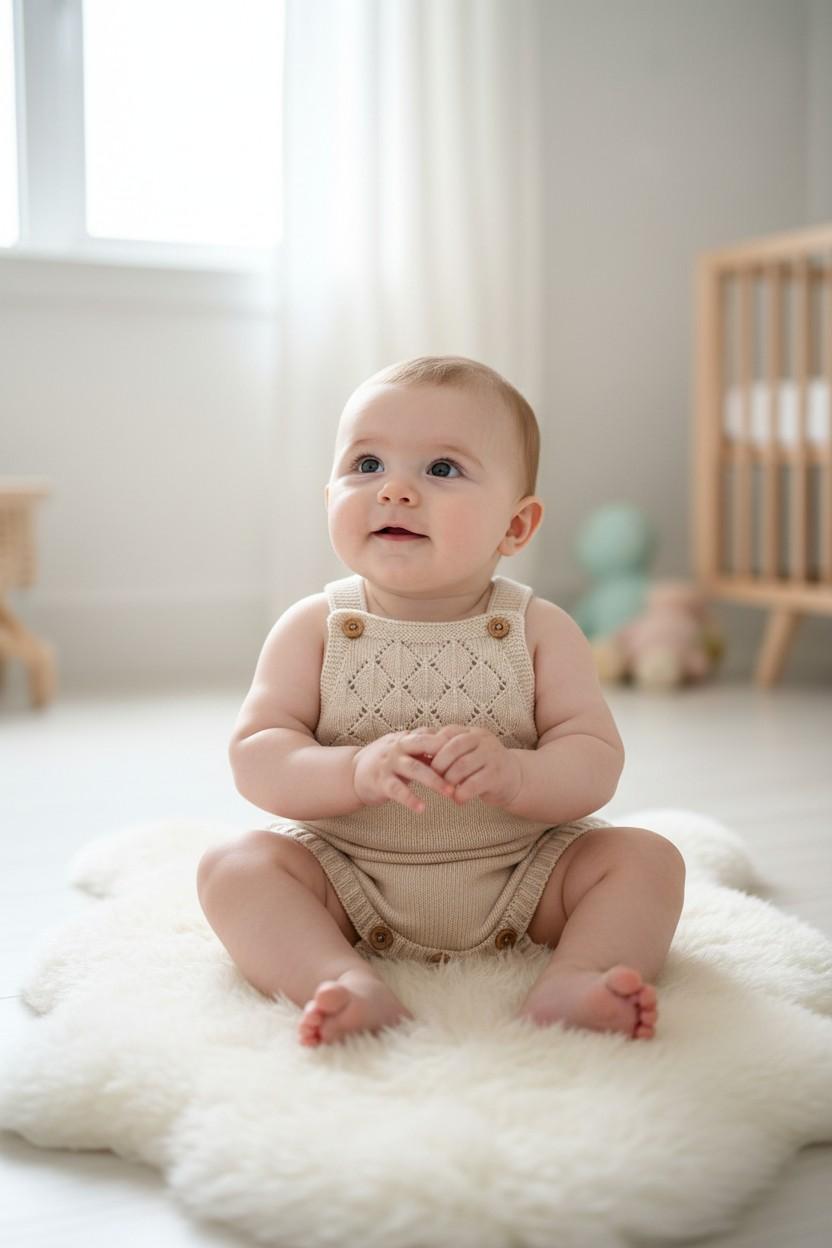Salopette corta in filo beige 26104 12 Babby 