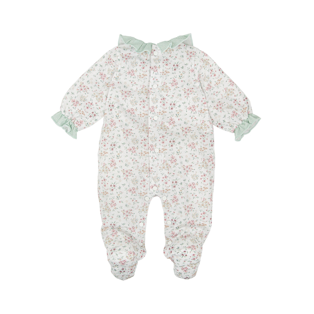 Tutina a fiori con dettagli vichy verde 11224 VE BABIDU 
