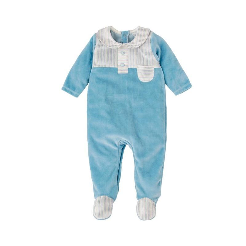 Tutina in ciniglia con colletto a righe 11901 MU BABIDU 