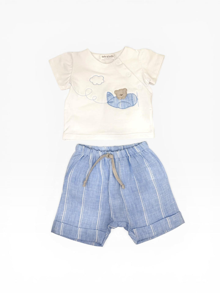 Coordinato orsetto in aereo e shorts a righe CC8880 BC Teto e Tatta 