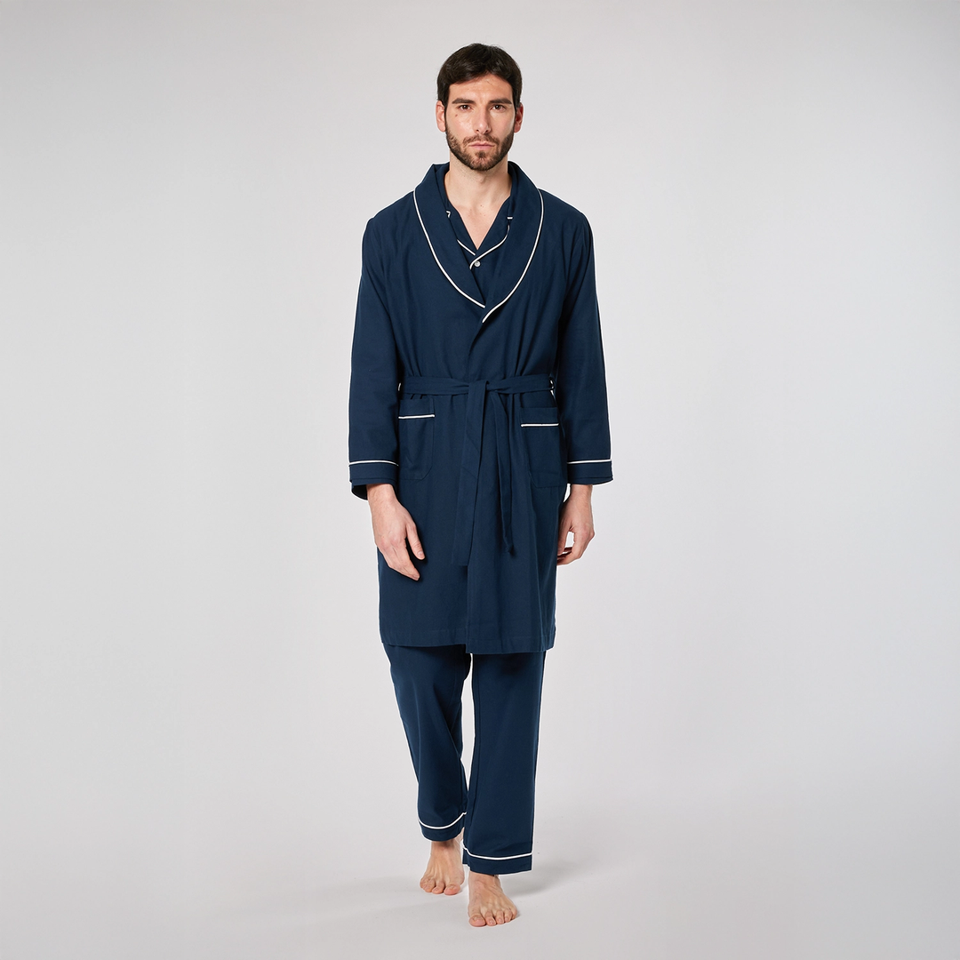 Vestaglia uomo in flanella blu con rifiniture bianche VESMO 887 GOLD 