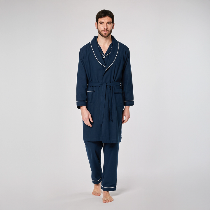 Vestaglia uomo in flanella blu con rifiniture bianche VESMO 887 GOLD 