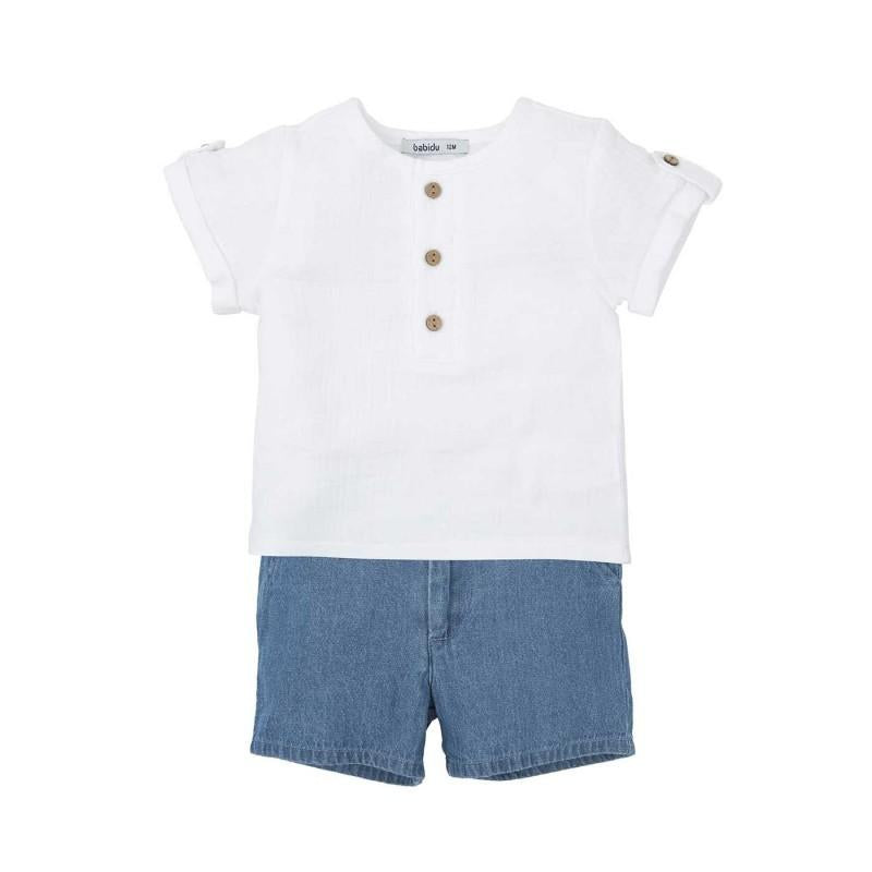 Completo t shirt serafino e pantaloncino color jeans 40477 JE BABIDU 