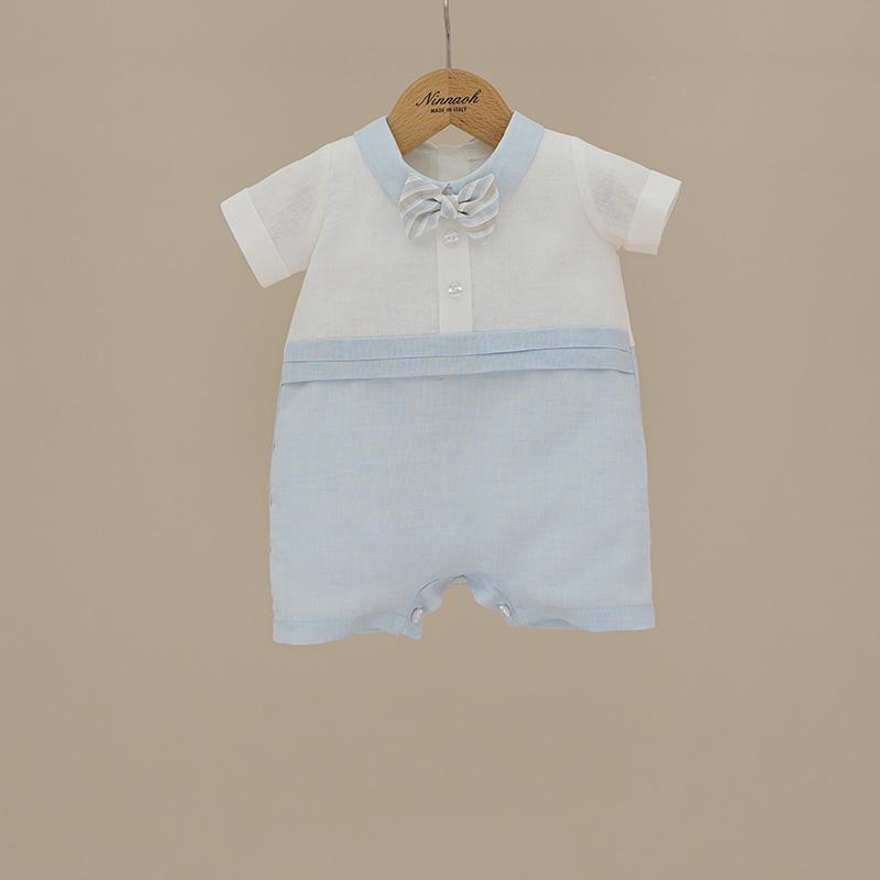 Pagliaccetto neonato bicolore in misto lino P244 BC NINNAOH 