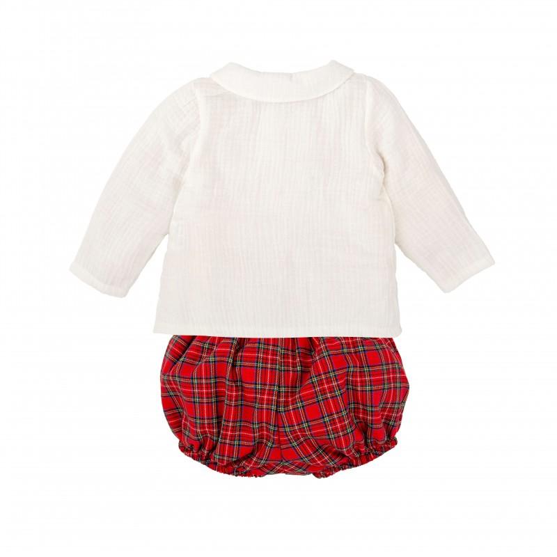 Completo con camicia in mussola e pantaloncino scozzese 40659 RS BABIDU 