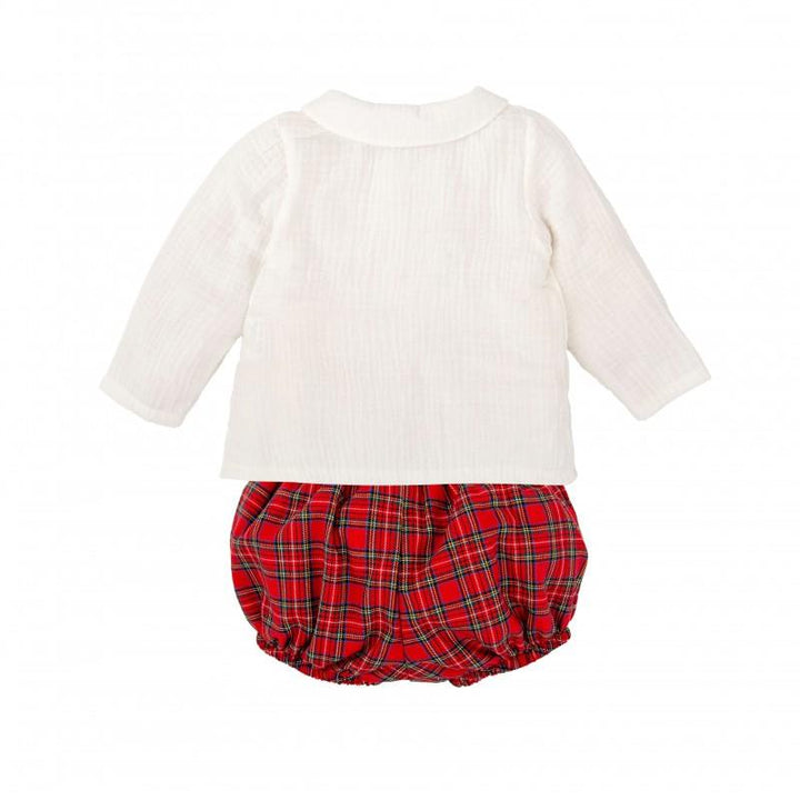 Completo con camicia in mussola e pantaloncino scozzese 40659 RS BABIDU 