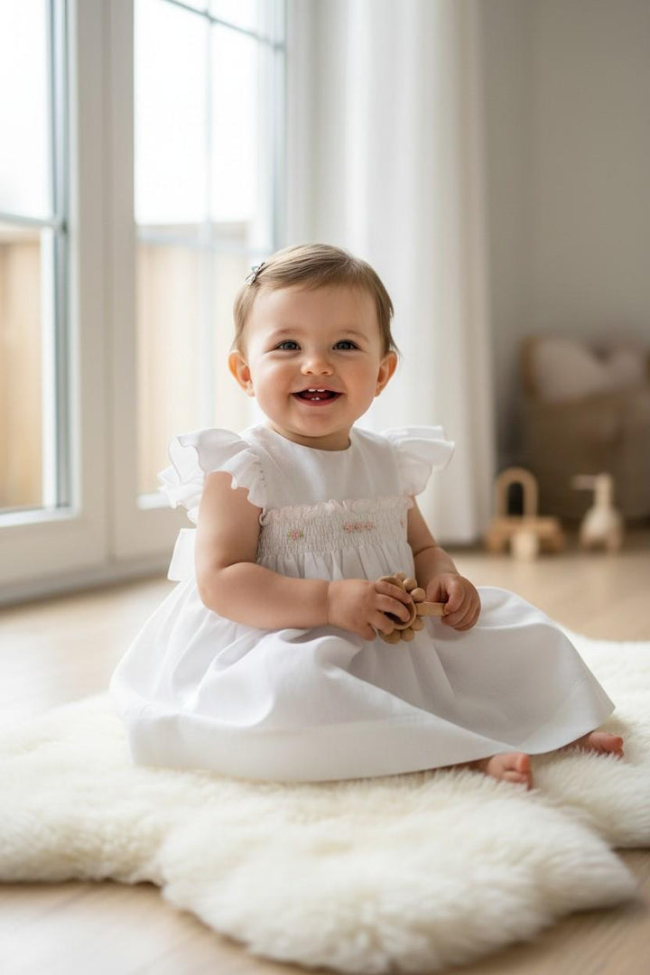 Abito in cotone a nido d'ape con rose ricamate VE8830 BR Teto e Tatta 