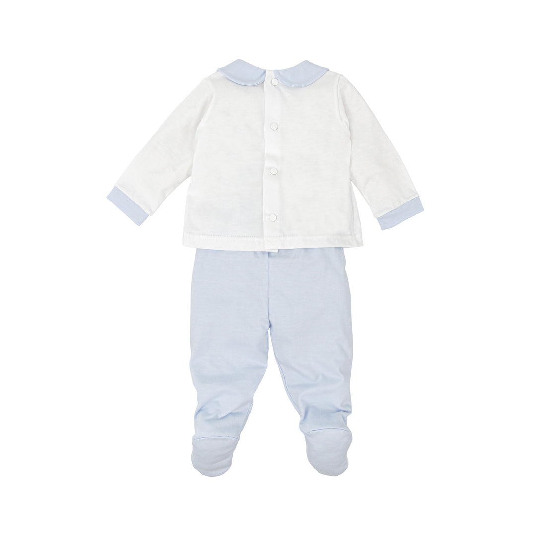Completo due pezzi bianco e azzurro 50219 BC BABIDU 