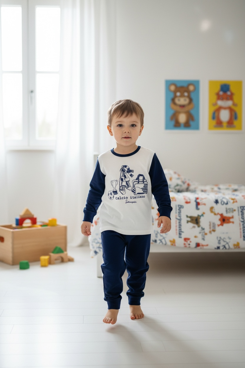 Pigiama in caldo cotone con grafica "Calcio Italiano" 1625I06 061# Sottocoperta R. 