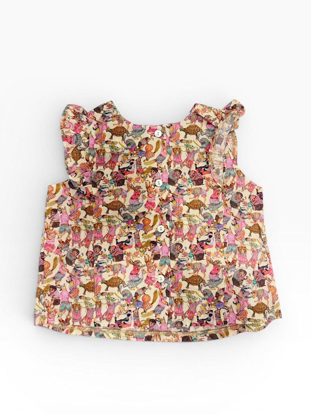 Blusa smanicata con stampa animali in cotone MUZ FANT ORSO BRUNO 
