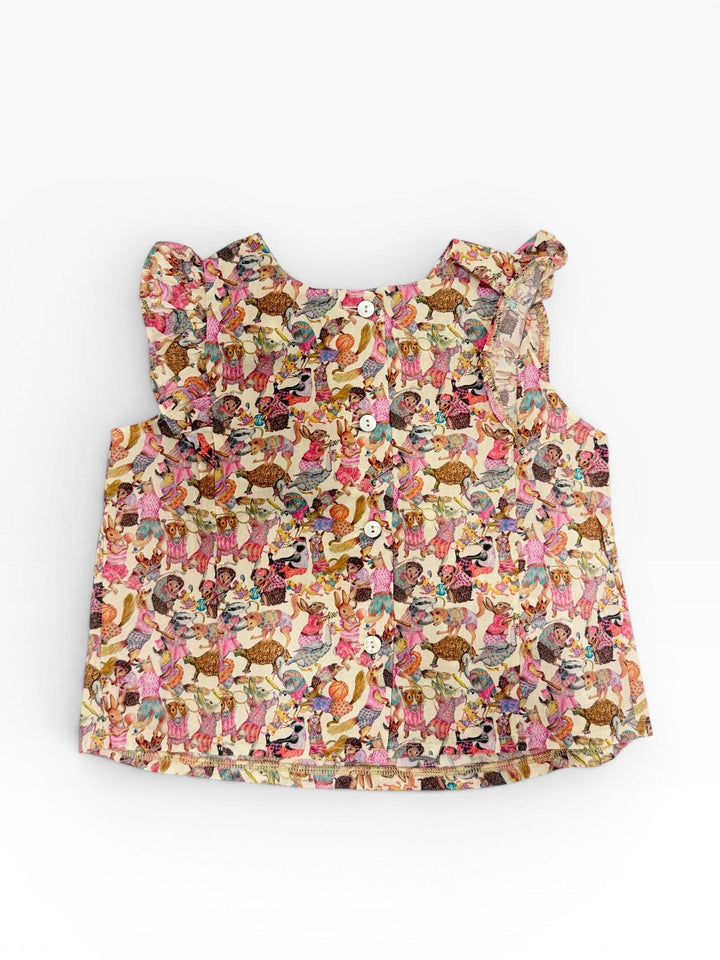 Blusa smanicata con stampa animali in cotone MUZ FANT ORSO BRUNO 