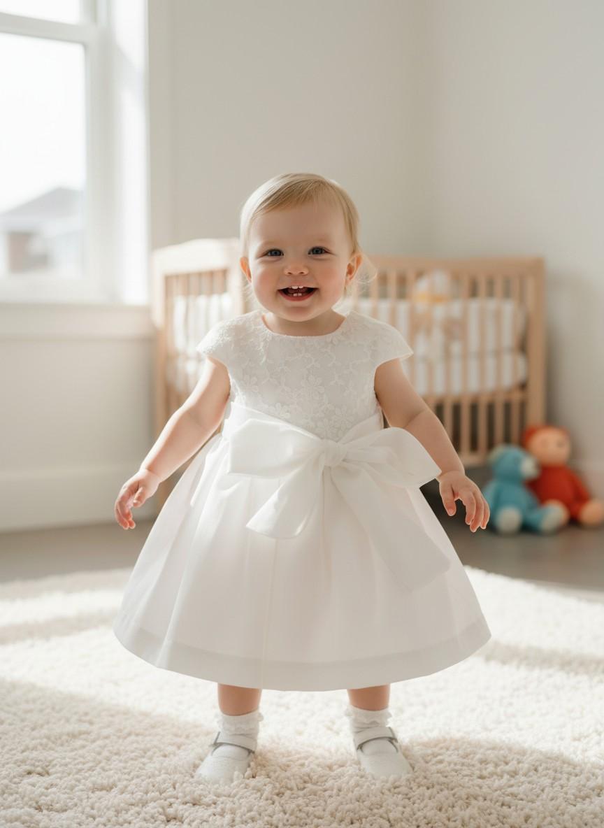 Abito cerimonia con dettagli floreali bianco latte VE6120 LA Teto e Tatta 