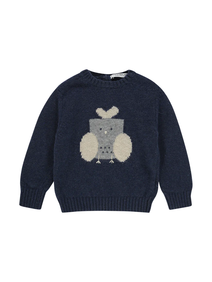 Maglione misto lana dettaglio civetta DENNY1 BL ORSO BRUNO 