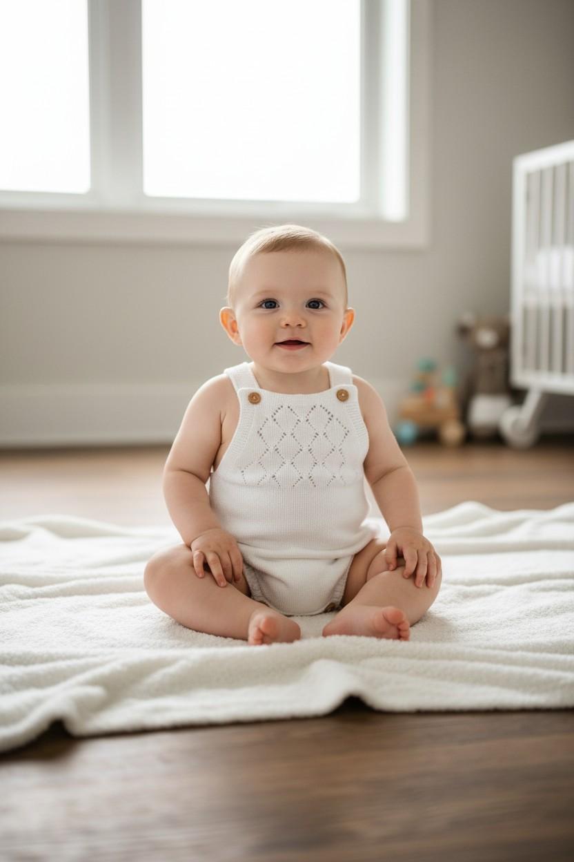 Salopette corta in filo bianco 26104 10 Babby 