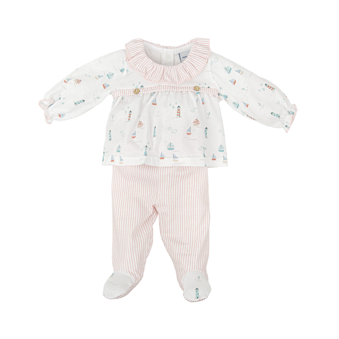 Completo in cotone a righe con stampa marittima 51221 RO BABIDU 