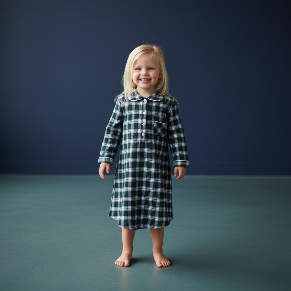 Camicia da notte bambina in flanella verde scozzese NANCY BFL 642 GOLD 