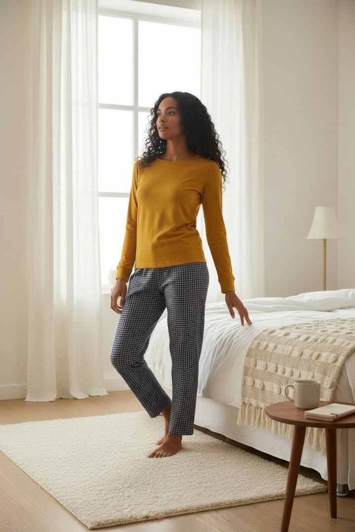 Pigiama donna in modal e caldo cotone con pantalone a microfantasia 4200 LI Sisters 