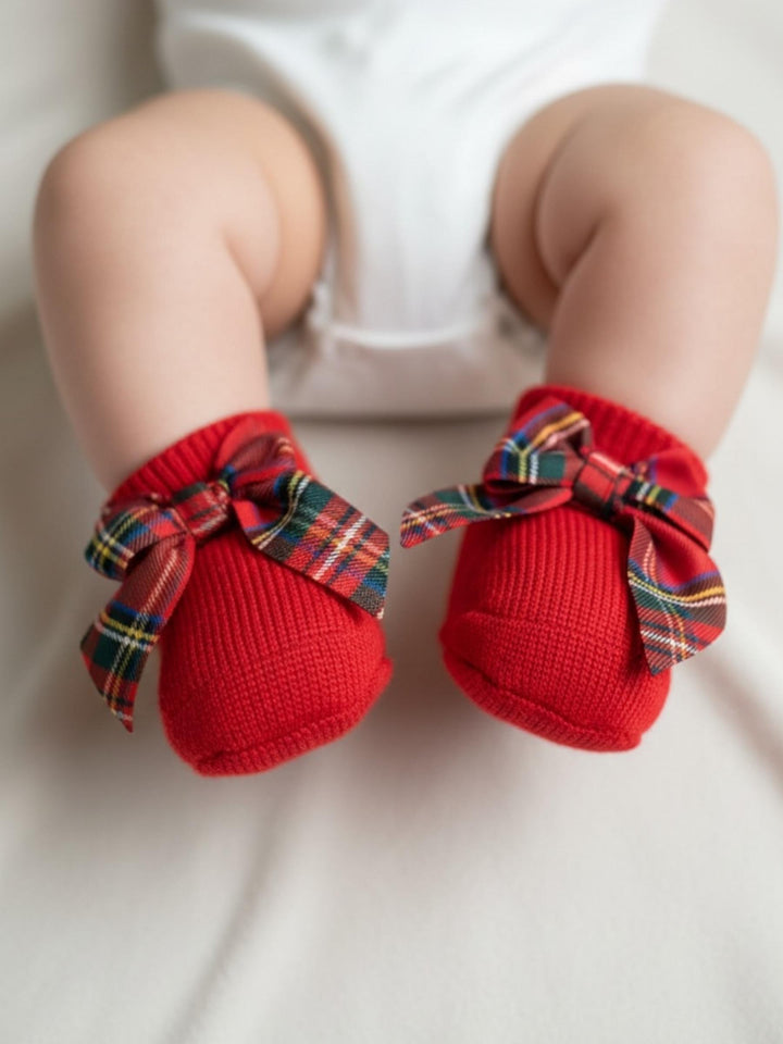 Scarpine in lana con fiocco decorativo tartan 3063 S1 STORY calze 