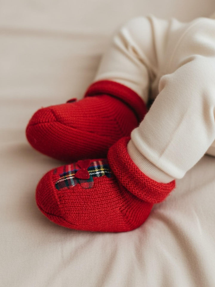 Scarpine neonato in lana con orsetto tartan 2953 S1 STORY calze 