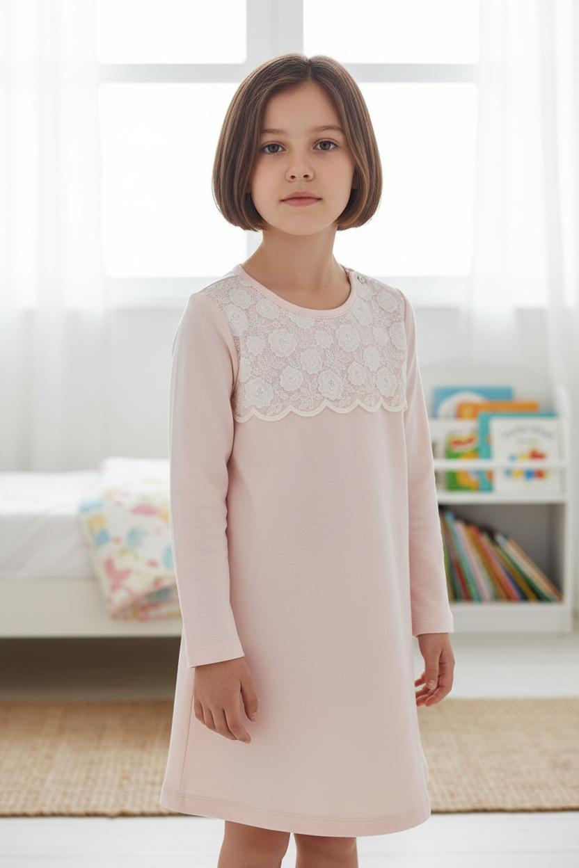 Camicia da notte in caldo cotone carré in pizzo macramè 6332A00 144 SOTTOCOPERTA 