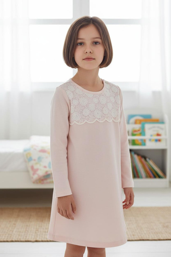 Camicia da notte in caldo cotone carré in pizzo macramè 6332A00 144 SOTTOCOPERTA 