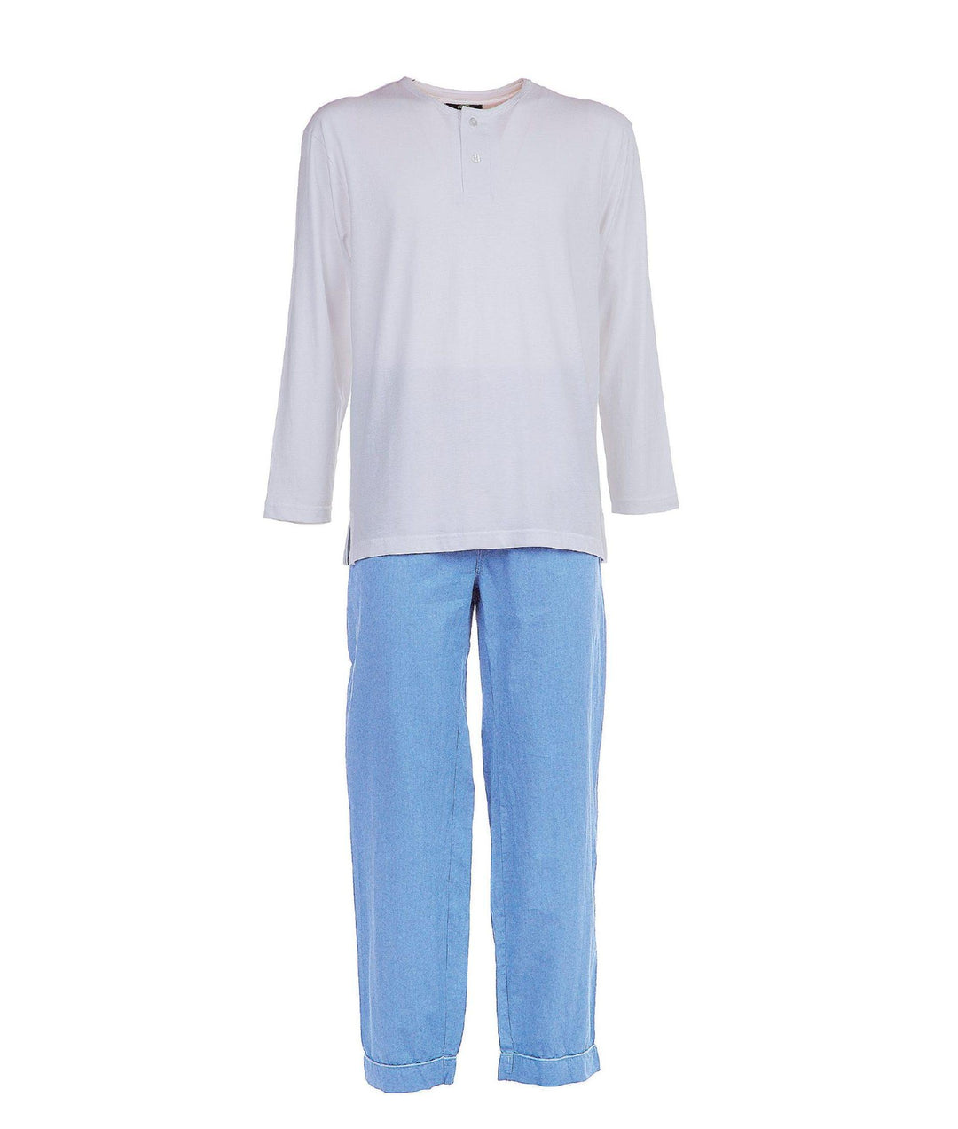 Pigiama lungo in oxford bianco e celeste PETER UCL 519 GOLD 