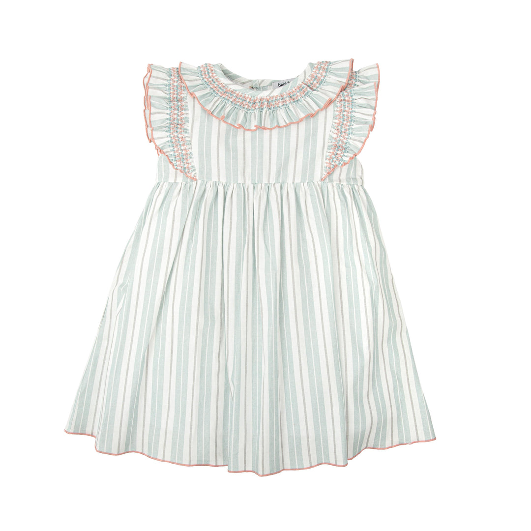 Abito a righe con dettagli ricamati e maniche arricciate 90418 BV BABIDU 