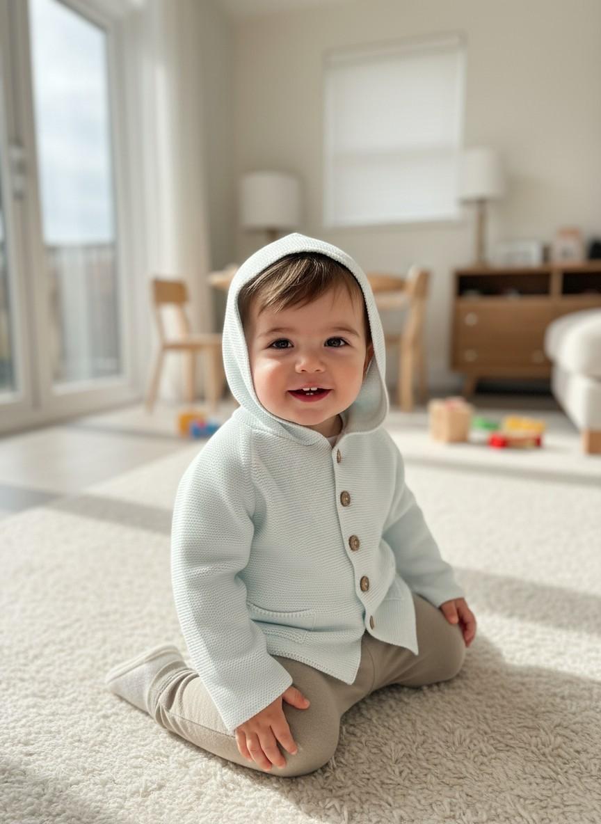 Cardigan con cappuccio in filo celeste chiaro 10308A/E 01 WEDOBLE 
