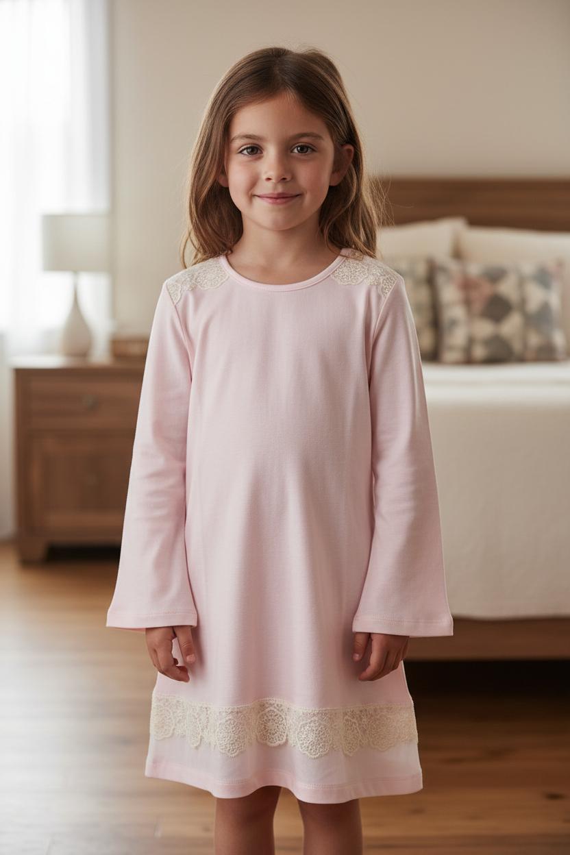 Camicia da notte in caldo cotone con dettagli in pizzo floreale SI17 6232I00 026# SOTTOCOPERTA 