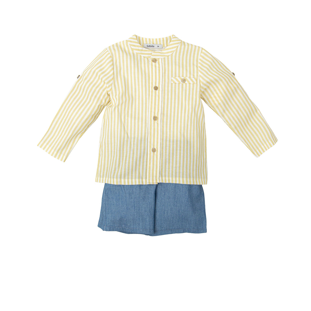 Completo a righe gialle e shorts denim 40428 GI BABIDU 