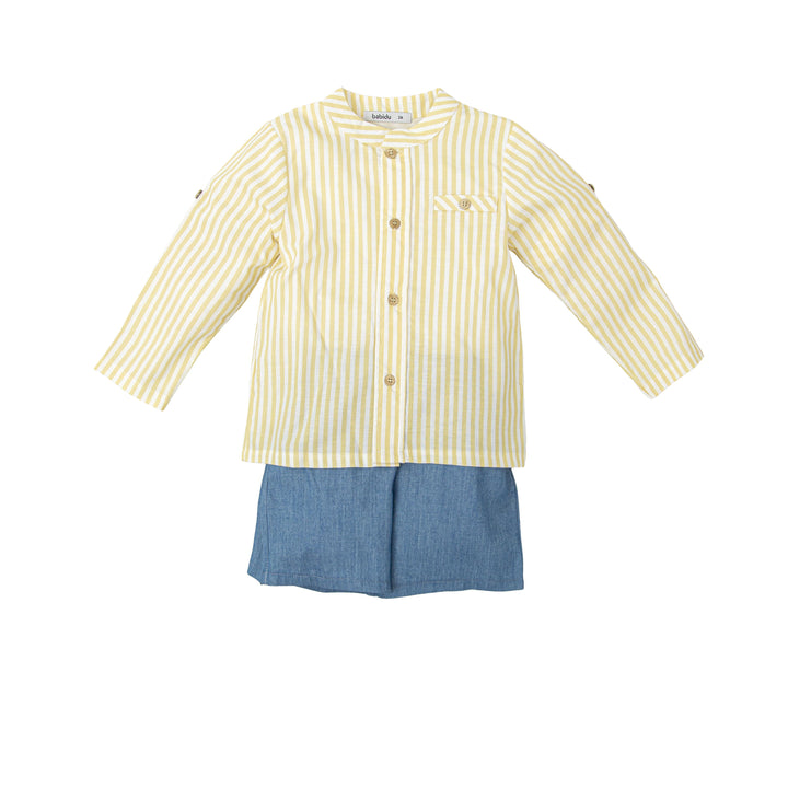 Completo a righe gialle e shorts denim 40428 GI BABIDU 
